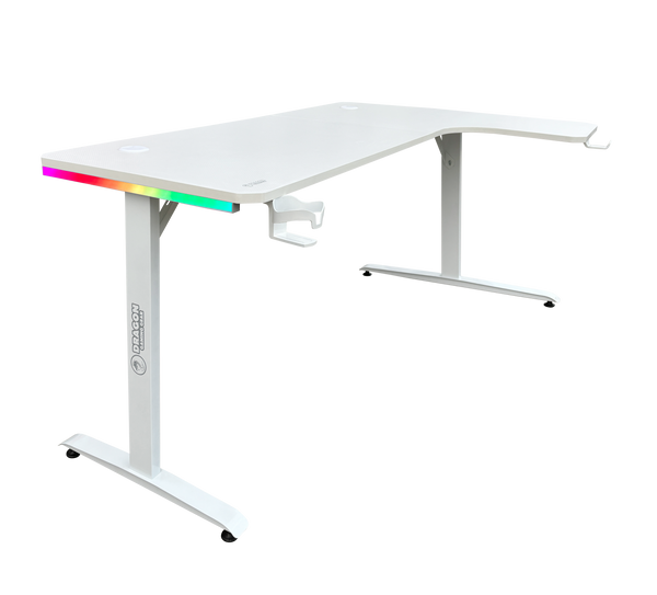 DRAGON שולחן גיימינג פינתי ימין תאורת RGB אורך 160*100 ס"מ צבע לבן משלוח חינם