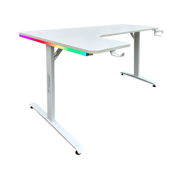 DRAGON שולחן גיימינג פינתי שמאל תאורת RGB אורך 160*100 ס"מ צבע לבן משלוח חינם