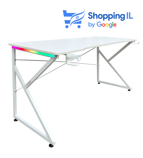 DRAGON שולחן גיימינג תאורת RGB אורך 150 ס"מ דגם K צבע לבן משלוח חינם